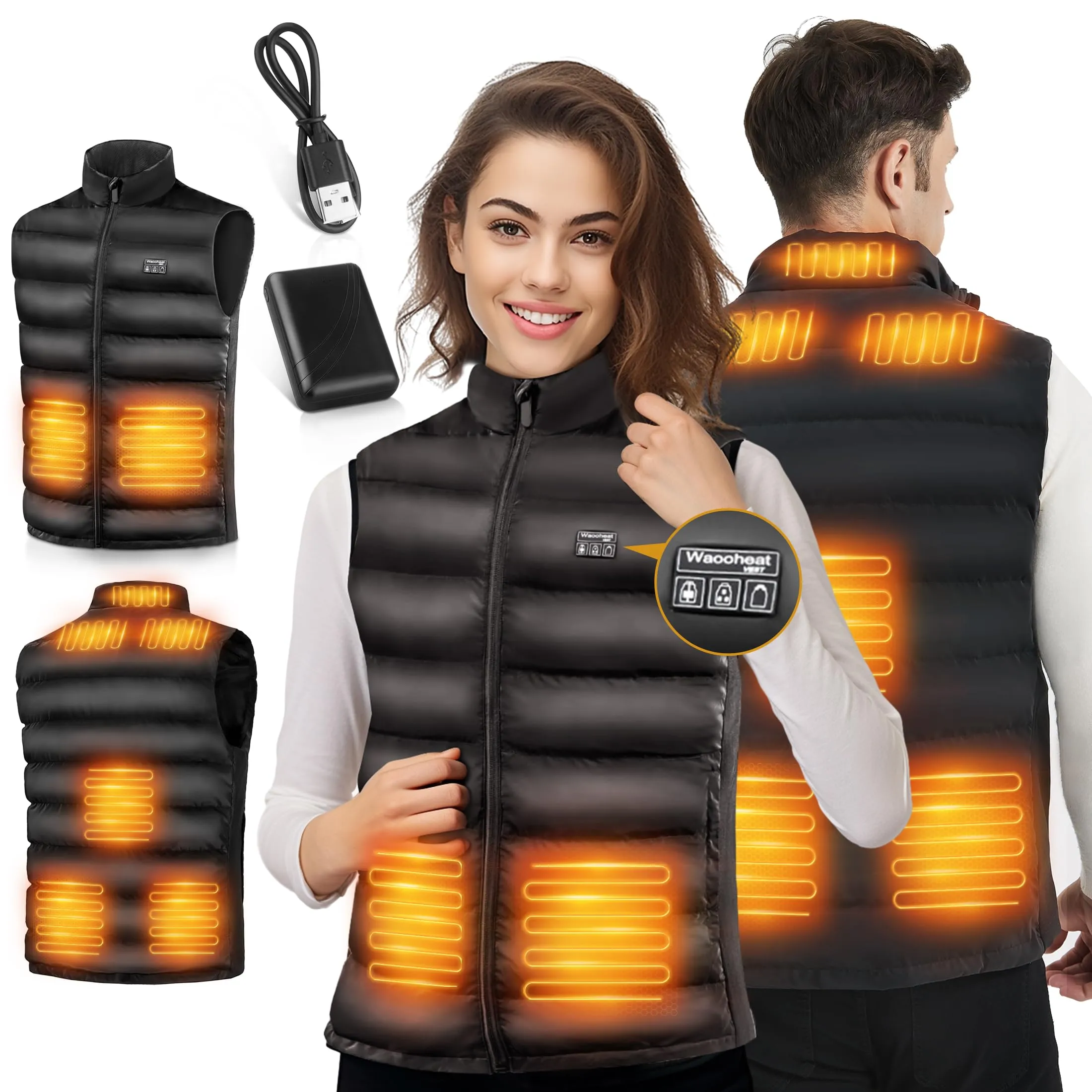Heated Vest, Heated Jackets for Men Women with 3 Levels Heating, Unisex Winter Heated Vests Outerwear with Rechargeable Battery, Lightweight Heating Vest for Skiing, Hiking, Hunting, Cycling, Fishing