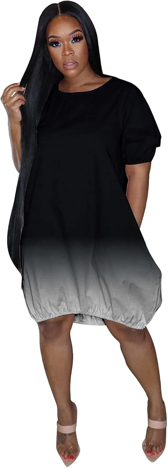 HGOOGY Midi Dress Flowy Short Women's Sleeve Plus Casual Gradient Casual Summer Mid-Length Women's Casual Dresses
