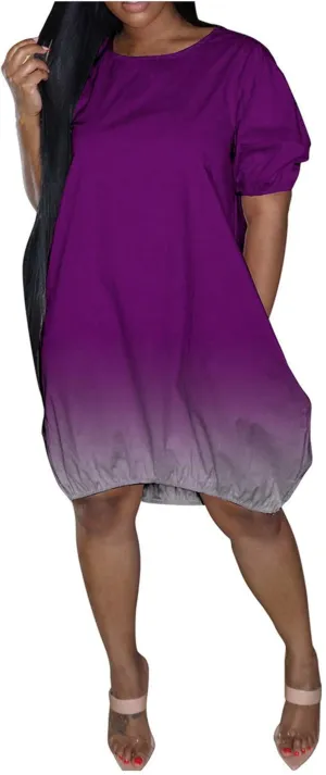 HGOOGY Midi Dress Flowy Short Women's Sleeve Plus Casual Gradient Casual Summer Mid-Length Women's Casual Dresses