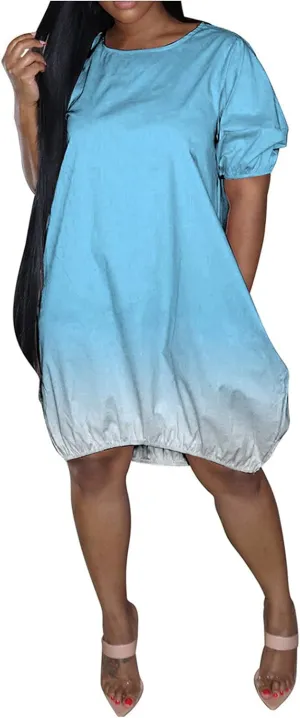 HGOOGY Midi Dress Flowy Short Women's Sleeve Plus Casual Gradient Casual Summer Mid-Length Women's Casual Dresses