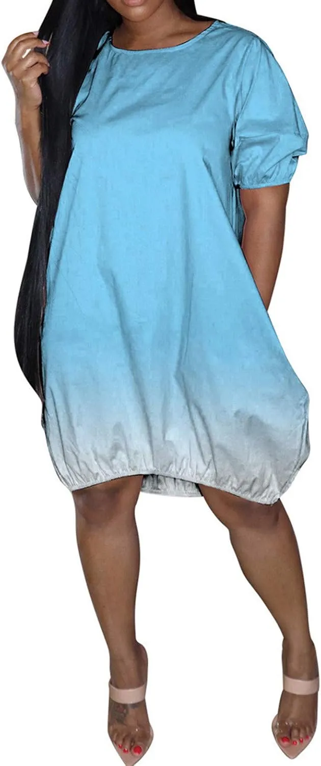 HGOOGY Midi Dress Flowy Short Women's Sleeve Plus Casual Gradient Casual Summer Mid-Length Women's Casual Dresses