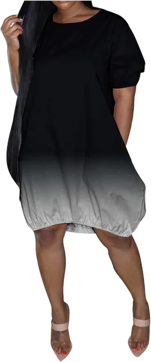 HGOOGY Midi Dress Flowy Short Women's Sleeve Plus Casual Gradient Casual Summer Mid-Length Women's Casual Dresses