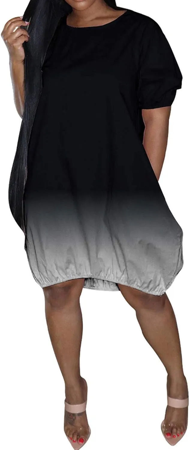 HGOOGY Midi Dress Flowy Short Women's Sleeve Plus Casual Gradient Casual Summer Mid-Length Women's Casual Dresses