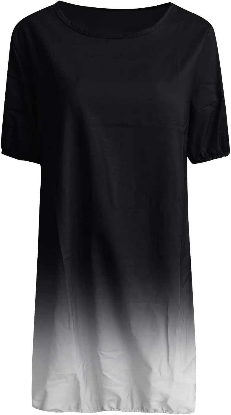 HGOOGY Midi Dress Flowy Short Women's Sleeve Plus Casual Gradient Casual Summer Mid-Length Women's Casual Dresses
