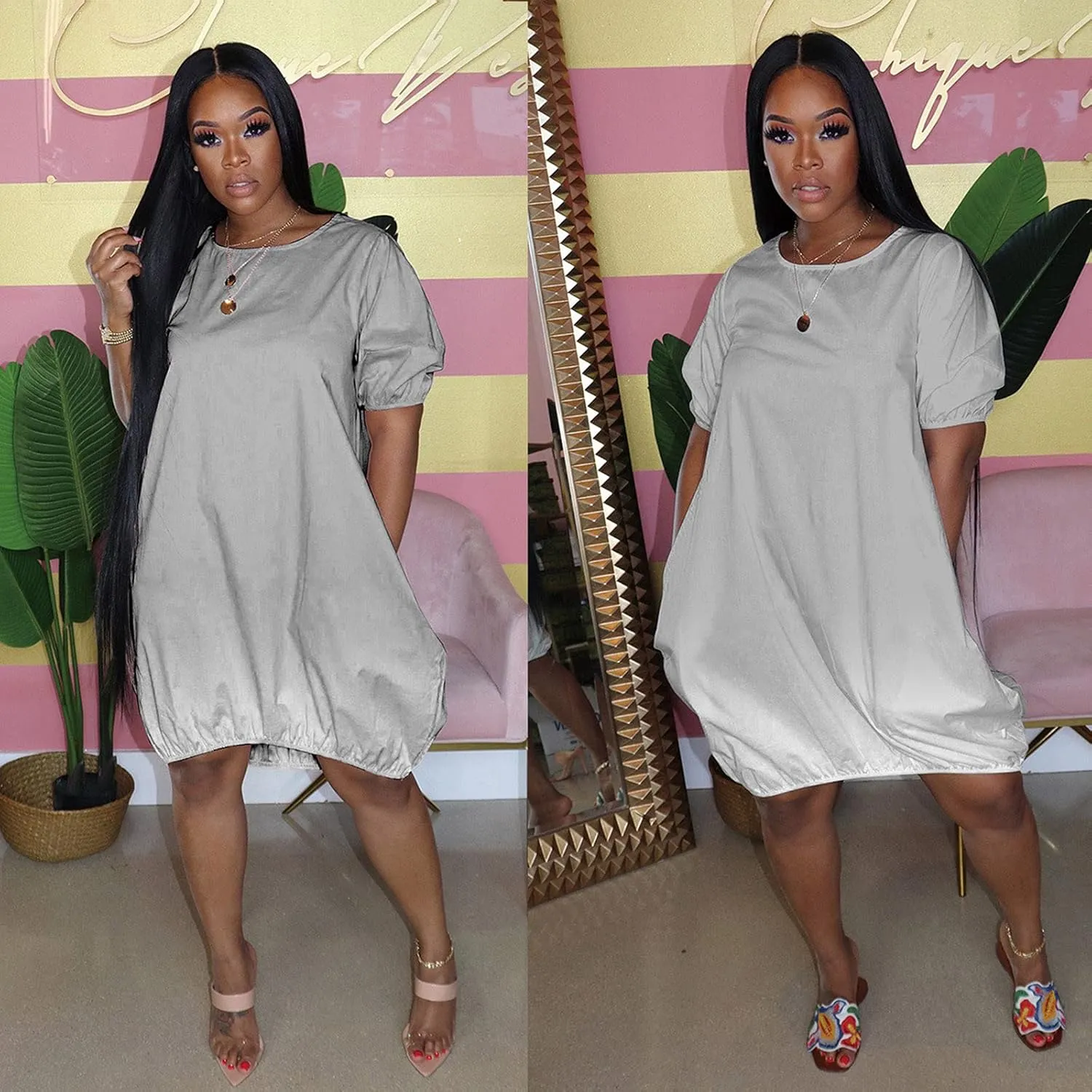 HGOOGY Midi Dress Flowy Short Women's Sleeve Plus Casual Gradient Casual Summer Mid-Length Women's Casual Dresses