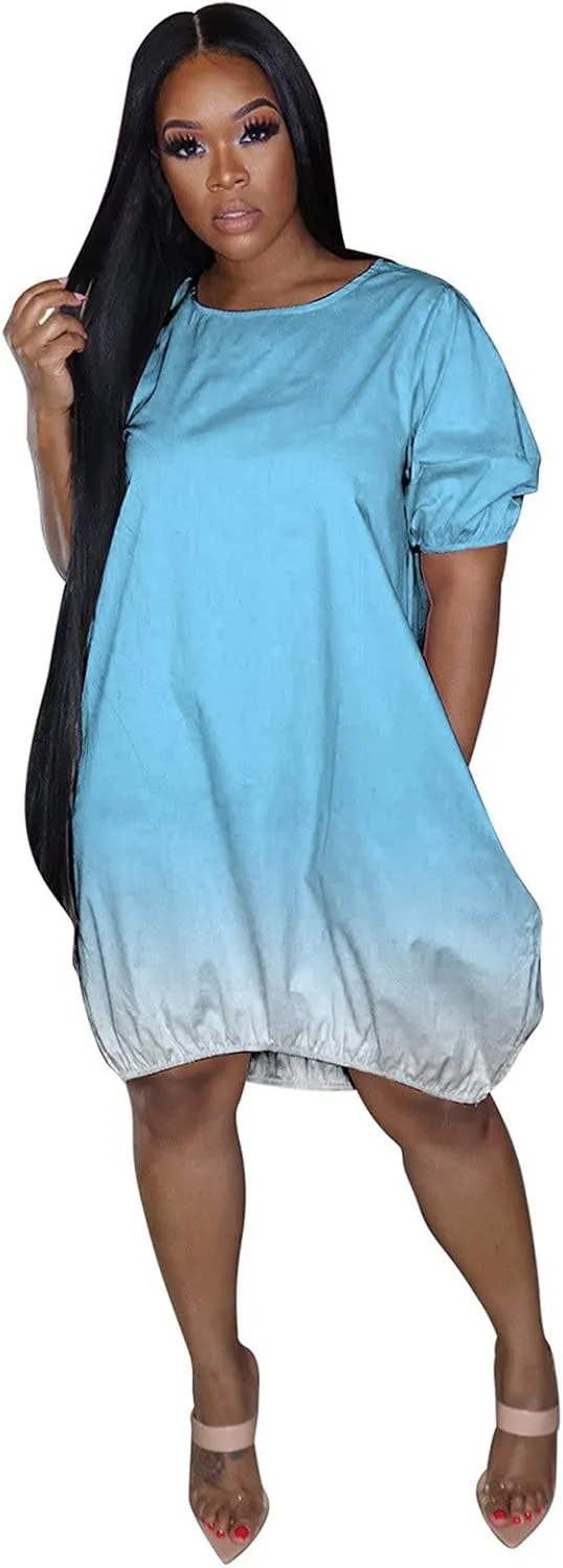 HGOOGY Midi Dress Flowy Short Women's Sleeve Plus Casual Gradient Casual Summer Mid-Length Women's Casual Dresses