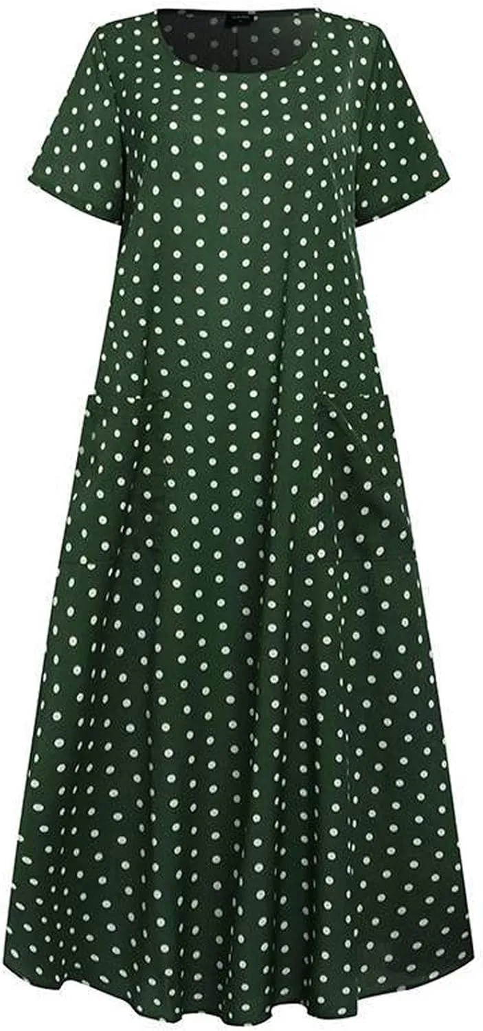 HGOOGY Midi Dress Summer Size Plus Print Women Maxi Dot Loose Sleeve Dresses Short Holiday Polka Beach Dress Plus