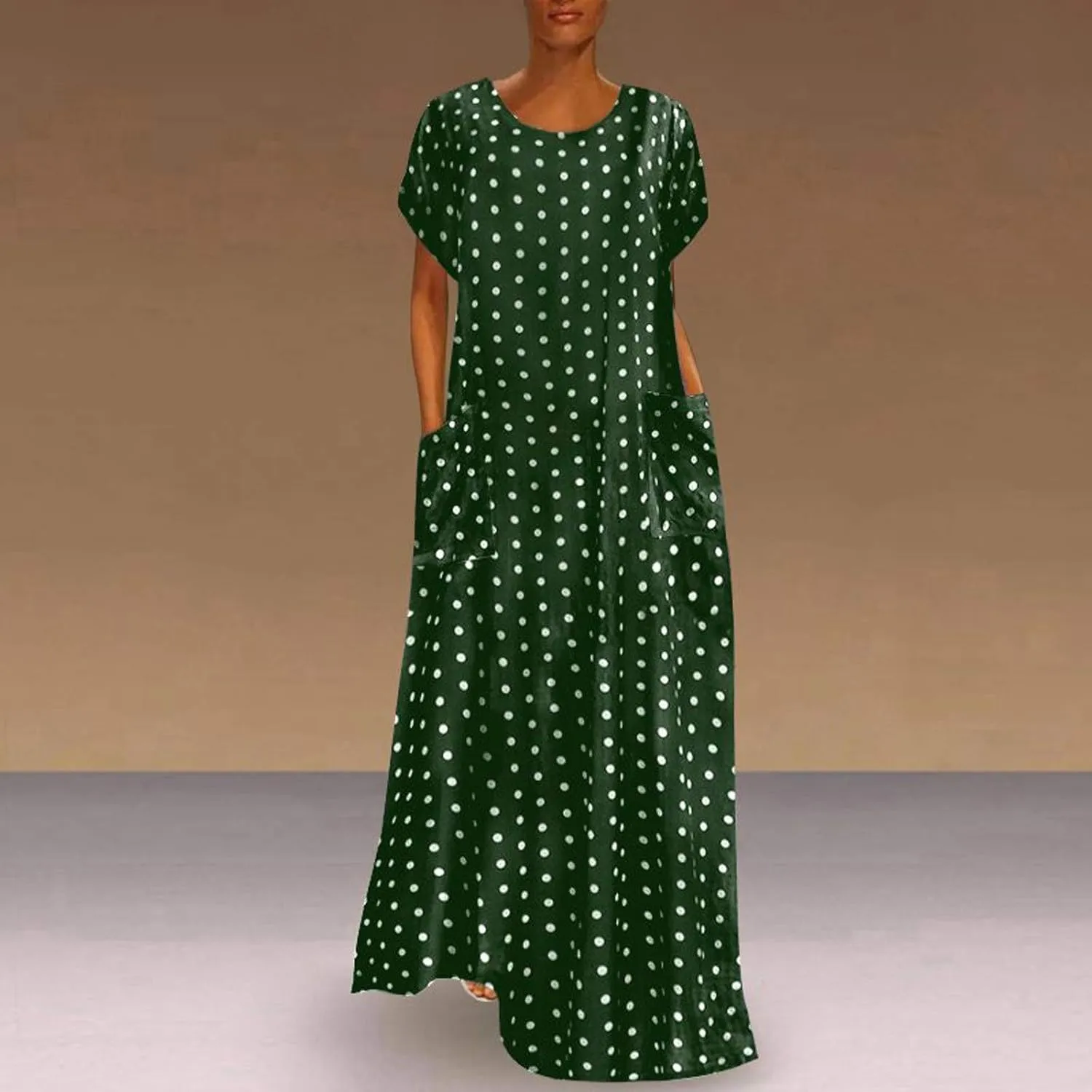 HGOOGY Midi Dress Summer Size Plus Print Women Maxi Dot Loose Sleeve Dresses Short Holiday Polka Beach Dress Plus