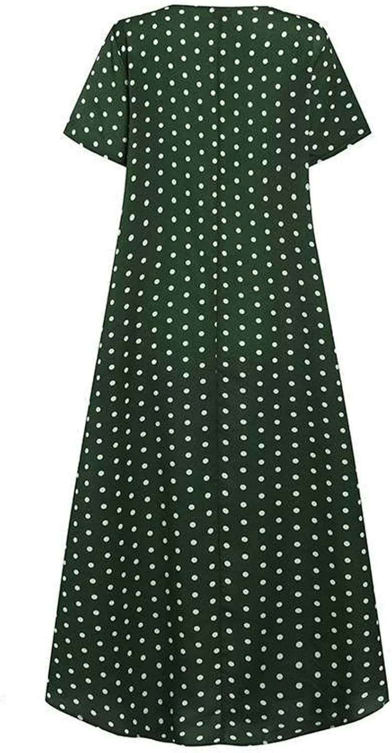 HGOOGY Midi Dress Summer Size Plus Print Women Maxi Dot Loose Sleeve Dresses Short Holiday Polka Beach Dress Plus