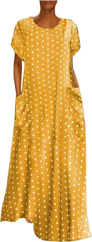 HGOOGY Midi Dress Summer Size Plus Print Women Maxi Dot Loose Sleeve Dresses Short Holiday Polka Beach Dress Plus