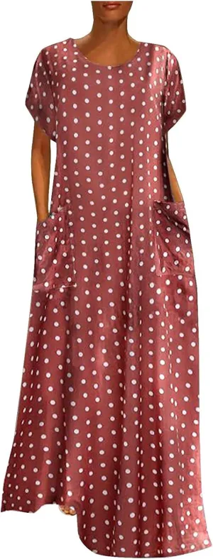 HGOOGY Midi Dress Summer Size Plus Print Women Maxi Dot Loose Sleeve Dresses Short Holiday Polka Beach Dress Plus
