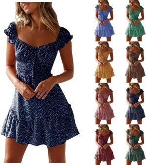 HGOOGY Polka Dot Dress for Women Summer Cap Sleeve Mini Dresses Casual Ruffle Sundresses Plus Size Flowy Bohemian