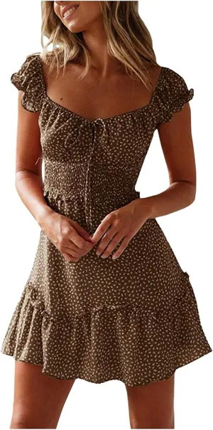 HGOOGY Polka Dot Dress for Women Summer Cap Sleeve Mini Dresses Casual Ruffle Sundresses Plus Size Flowy Bohemian