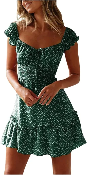 HGOOGY Polka Dot Dress for Women Summer Cap Sleeve Mini Dresses Casual Ruffle Sundresses Plus Size Flowy Bohemian