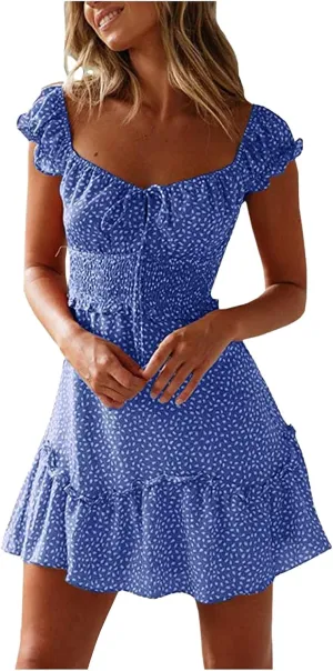 HGOOGY Polka Dot Dress for Women Summer Cap Sleeve Mini Dresses Casual Ruffle Sundresses Plus Size Flowy Bohemian