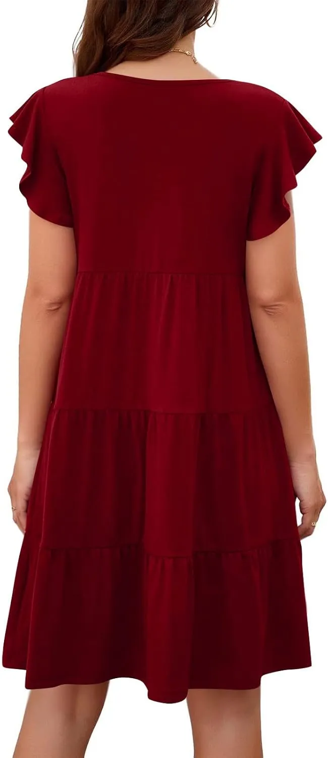 HGOOGY Spring Dress Plus Size Dress for Women Casual Beach Cute Ruffle Sleeve Mini Casual Maxi Dresses for Women