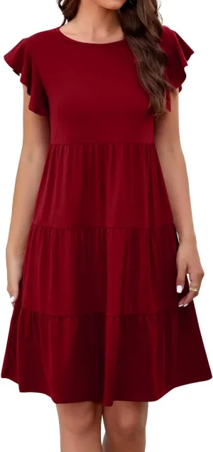 HGOOGY Spring Dress Plus Size Dress for Women Casual Beach Cute Ruffle Sleeve Mini Casual Maxi Dresses for Women