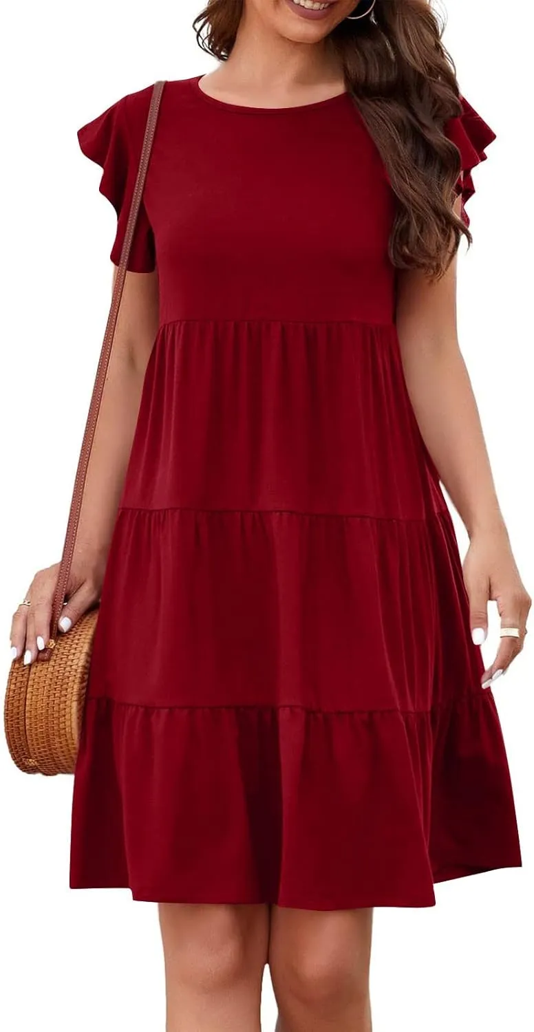 HGOOGY Spring Dress Plus Size Dress for Women Casual Beach Cute Ruffle Sleeve Mini Casual Maxi Dresses for Women
