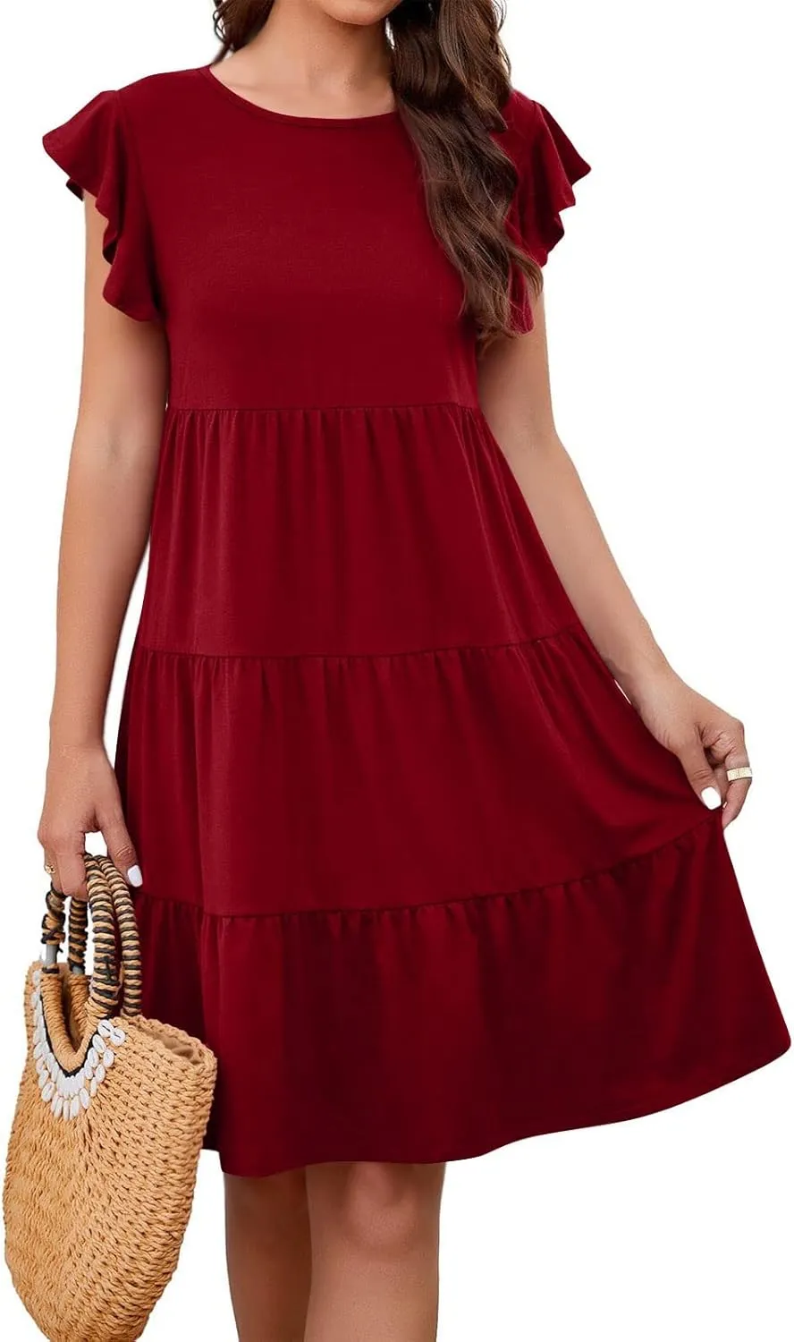 HGOOGY Spring Dress Plus Size Dress for Women Casual Beach Cute Ruffle Sleeve Mini Casual Maxi Dresses for Women