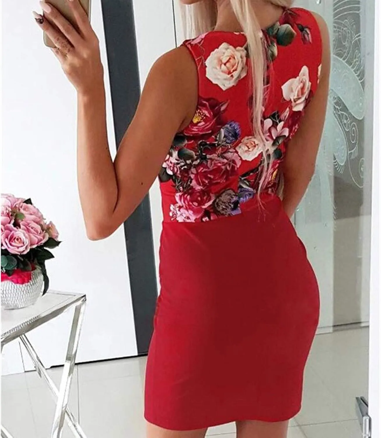 HGOOGY Sundress Beach Pockets Dress HIPS Printed Women Slim Multicolor V-Neck Side Sexy Mid Length Summer Dresses