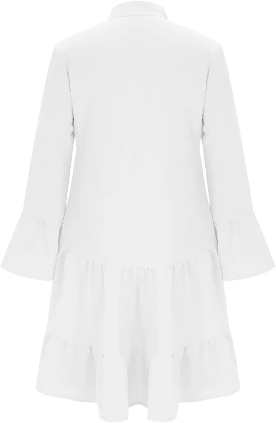 HGOOGY Womens Dresses Spring Casual Women's Long Sleeve Botton Ruffle Dresses Casual Loose Swing Mini Ruffle