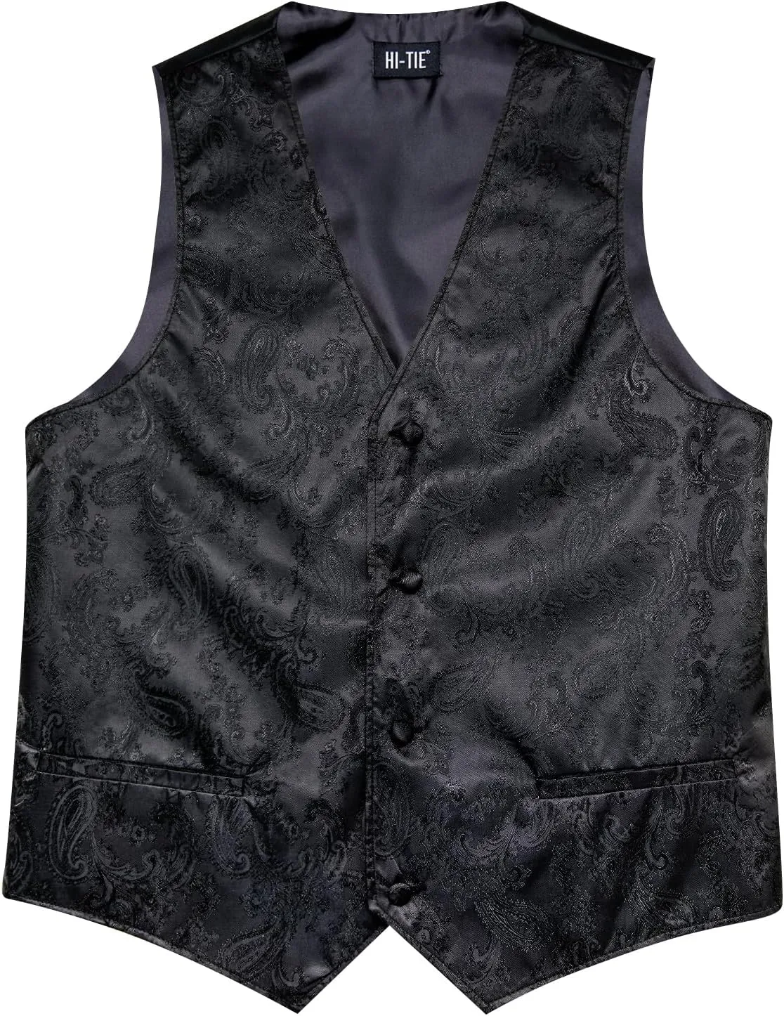 Hi-Tie Men's Silk Suit Vest Formal Vest for Men V Neck Jacquard Tie Handkerchief Cufflinks 4PCS Suits