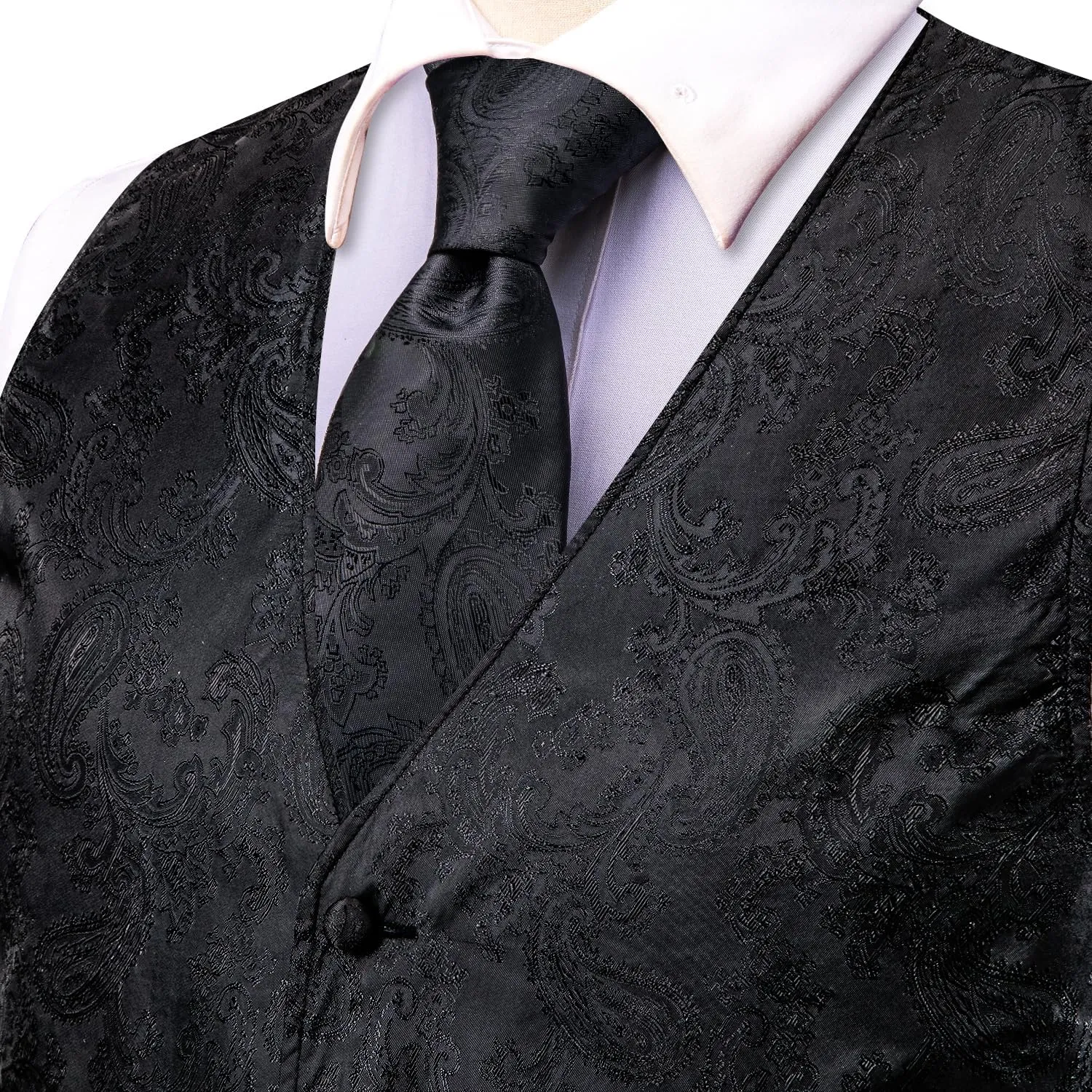 Hi-Tie Men's Silk Suit Vest Formal Vest for Men V Neck Jacquard Tie Handkerchief Cufflinks 4PCS Suits