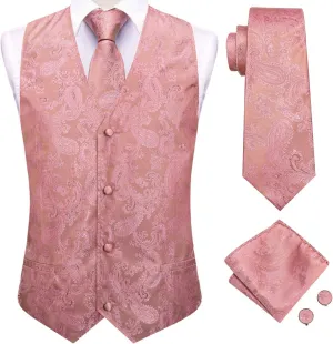 Hi-Tie Men's Silk Suit Vest Formal Vest for Men V Neck Jacquard Tie Handkerchief Cufflinks 4PCS Suits