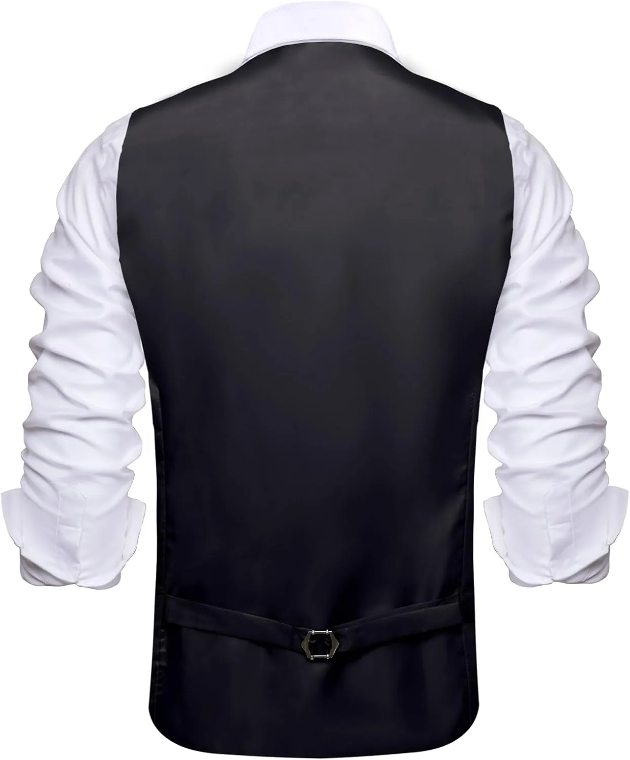 Hi-Tie Men's Silk Suit Vest Formal Vest for Men V Neck Jacquard Tie Handkerchief Cufflinks 4PCS Suits