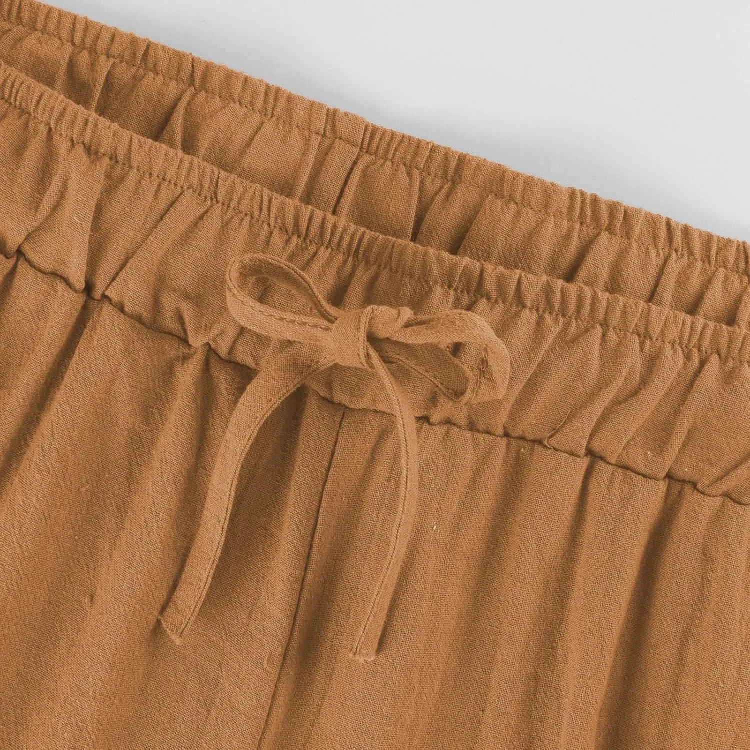 HOTYD Women's Cotton Linen Pants Summer Wide Leg Casual Loose Drawstring High Waist Palazzo Pants Trousers with Pockets