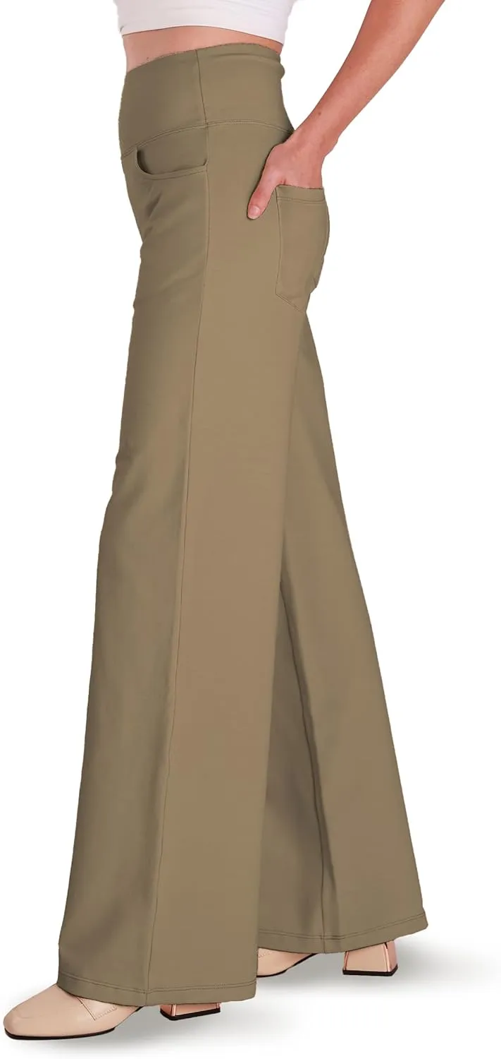Houmous Wide Leg Pants Women Cotton Yoga Pants 28"/31"/34" High Waist Loose Lounge Stretch Trousers with Pockets