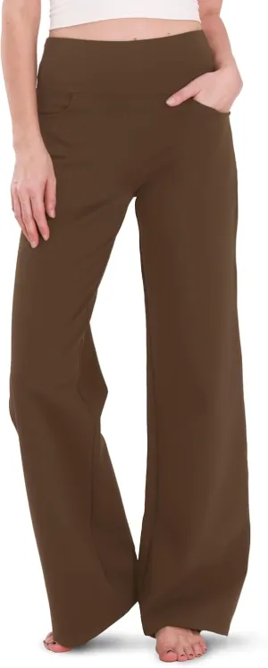 Houmous Wide Leg Pants Women Cotton Yoga Pants 28"/31"/34" High Waist Loose Lounge Stretch Trousers with Pockets