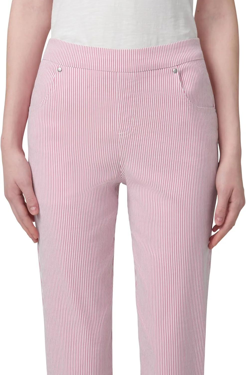 HUE Women's Stripe Pull on Pants Cigarette Skimmer Pedal Pusher Length