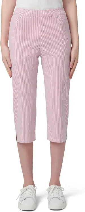 HUE Women's Stripe Pull on Pants Cigarette Skimmer Pedal Pusher Length