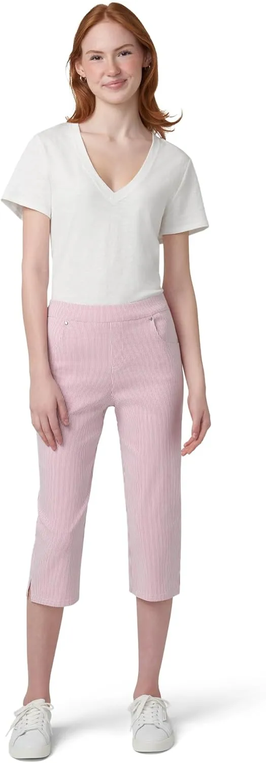 HUE Women's Stripe Pull on Pants Cigarette Skimmer Pedal Pusher Length