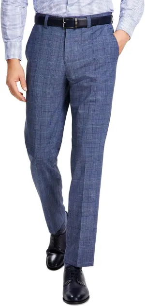 Hugo Boss Men's Modern-Fit Plaid Wool Blend Suit Dress Pants 38 x 32 Blue Plaid