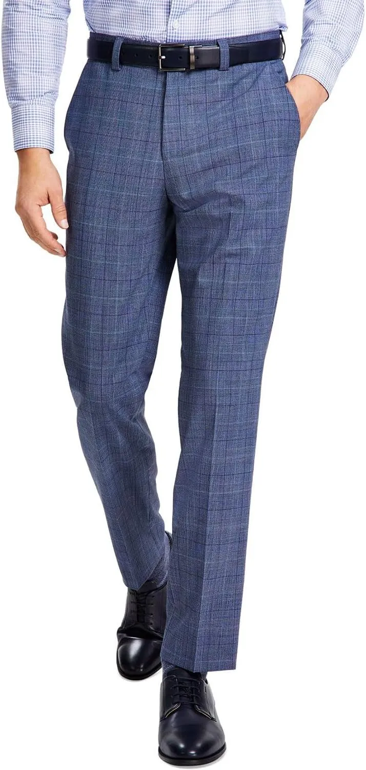 Hugo Boss Men's Modern-Fit Plaid Wool Blend Suit Dress Pants 38 x 32 Blue Plaid