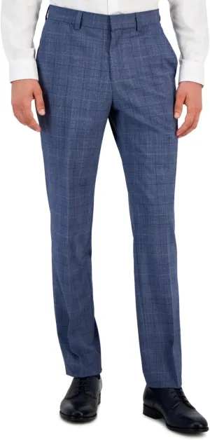 Hugo Boss Mens Modern Fit Plaid Wool Dress Suit Pants Medium Blue 36 x 32