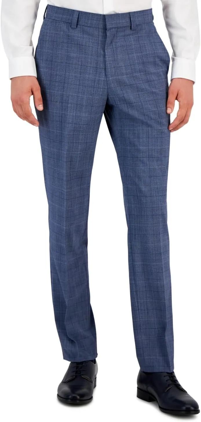 Hugo Boss Mens Modern Fit Plaid Wool Dress Suit Pants Medium Blue 36 x 32