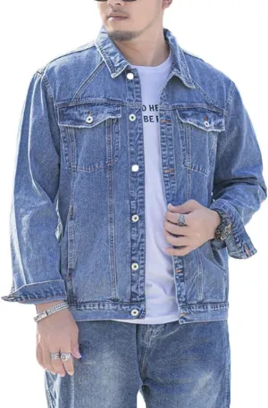HZCX FASHION Mens Denim Trucker Jacket Big and Tall Loose Button Down Jean Coat