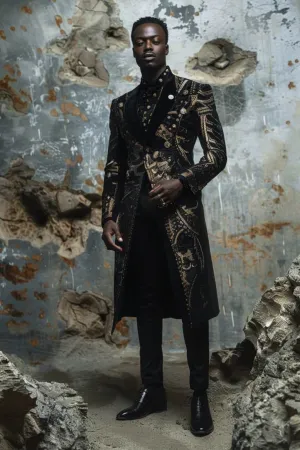 Isaac Royal GentlemanBlack with Golden Design  Men Suits Slim Fit Blazer Classic suits