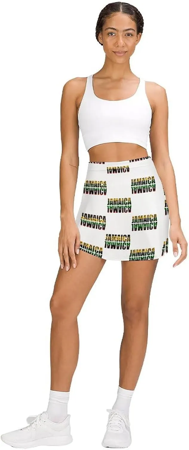 Jamaica Flags Tennis Skirts for Women with Pockets High Waisted Athletic Golf Skorts Skirts A-Line Mini Short Skirt