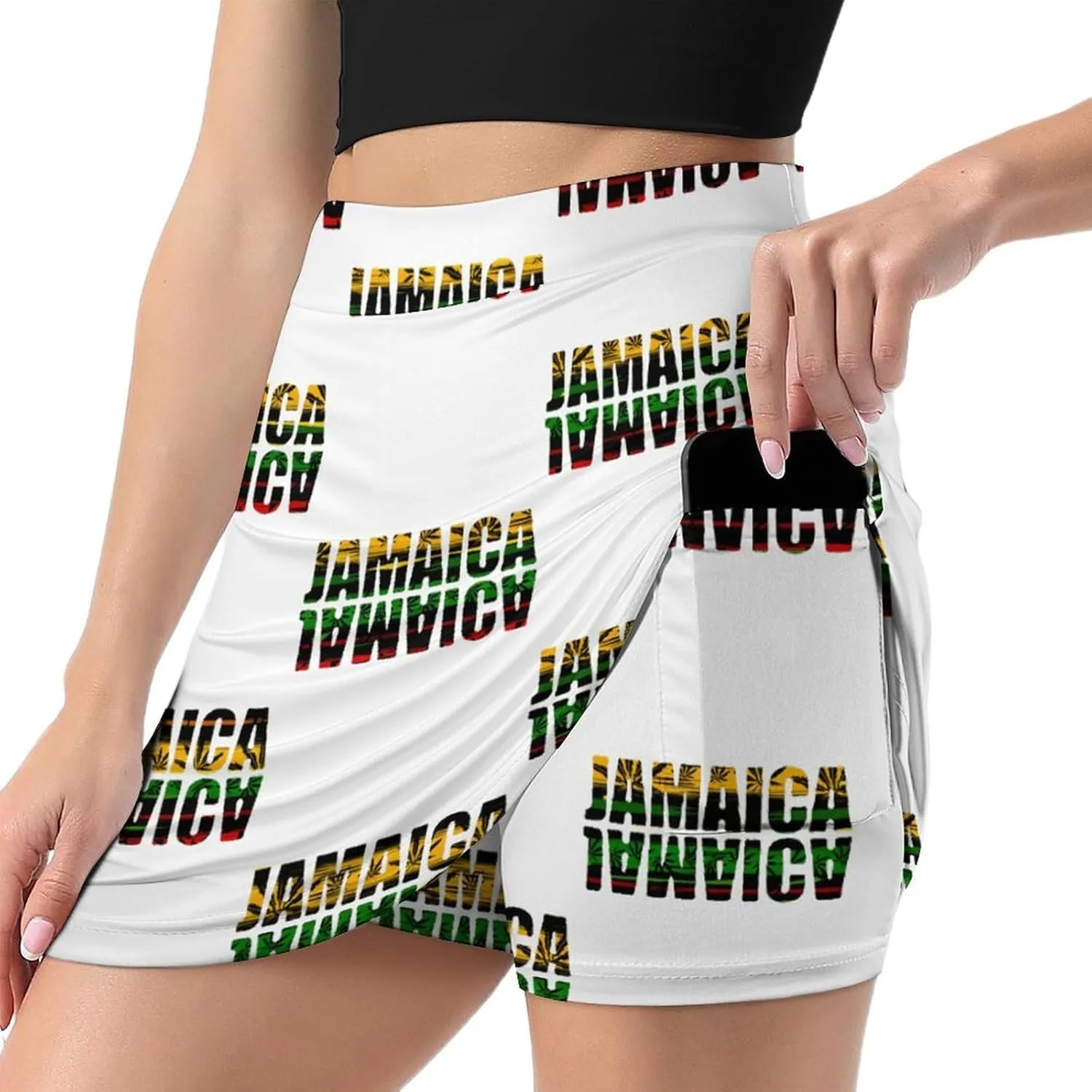 Jamaica Flags Tennis Skirts for Women with Pockets High Waisted Athletic Golf Skorts Skirts A-Line Mini Short Skirt