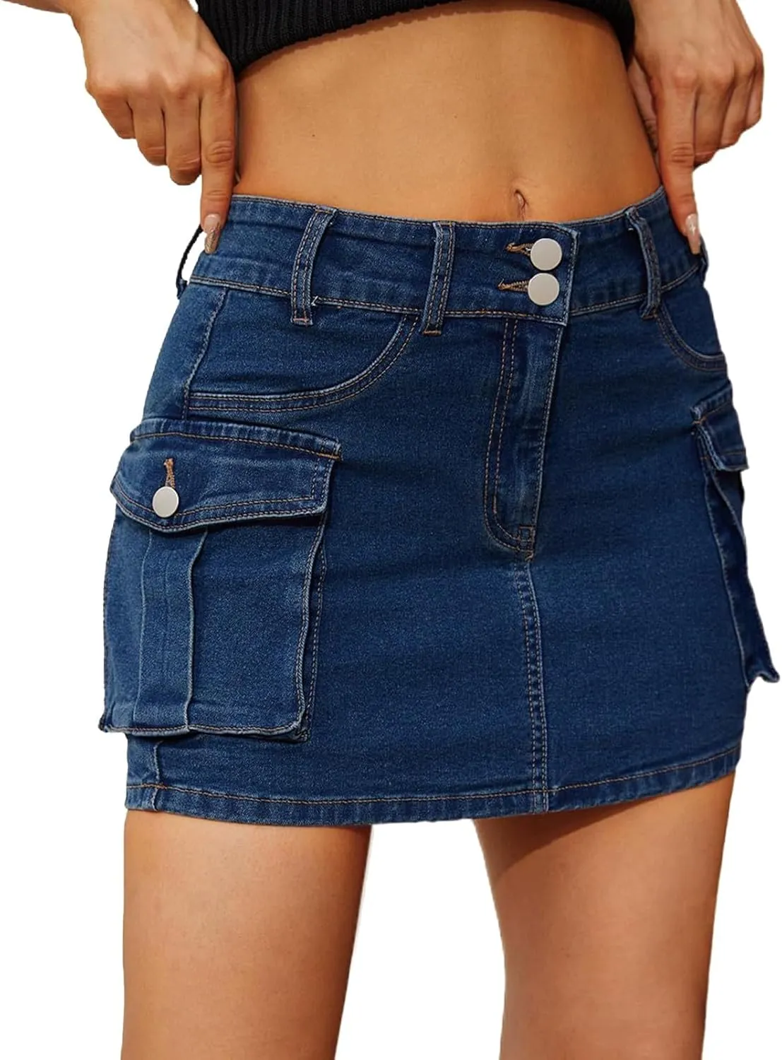 Jeans Skirts for Women Denim Cargo Mini Skirt Y2K Sexy Bodycon Tummy Control Casual Y2K Low Rise Jeans Pencil Mini Skirt