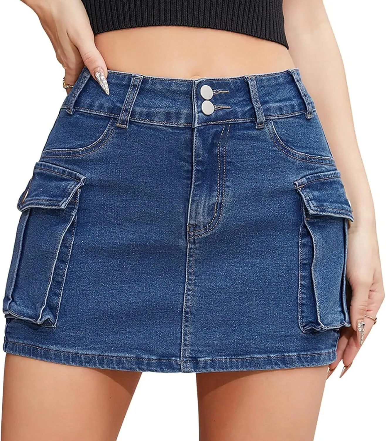 Jeans Skirts for Women Denim Cargo Mini Skirt Y2K Sexy Bodycon Tummy Control Casual Y2K Low Rise Jeans Pencil Mini Skirt