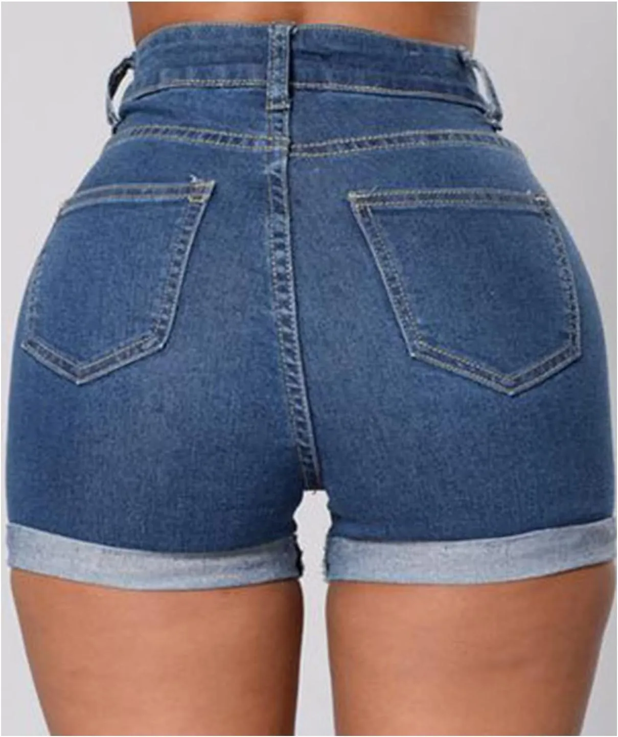 JEKE-DG Women's Casual Stretchy Denim Shorts High Waisted Folded Hem Short Jeans Summer Denim Jean with Pockets