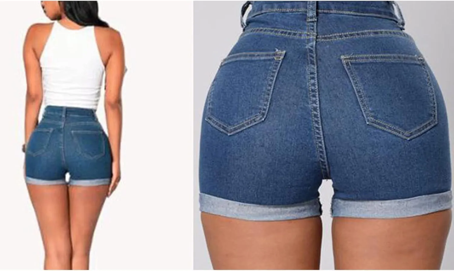 JEKE-DG Women's Casual Stretchy Denim Shorts High Waisted Folded Hem Short Jeans Summer Denim Jean with Pockets