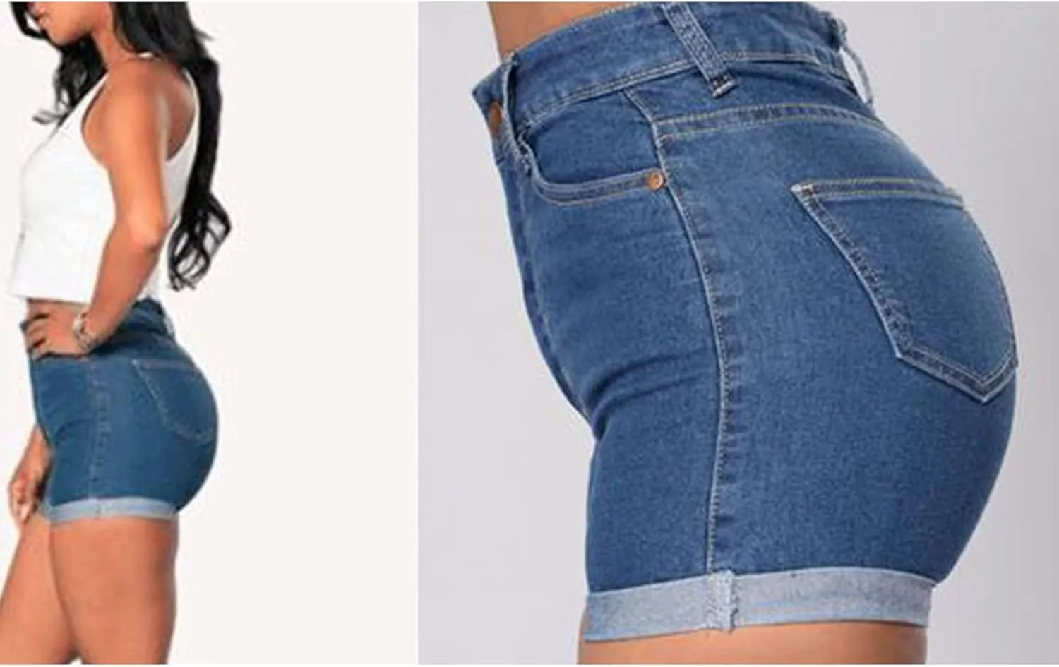 JEKE-DG Women's Casual Stretchy Denim Shorts High Waisted Folded Hem Short Jeans Summer Denim Jean with Pockets
