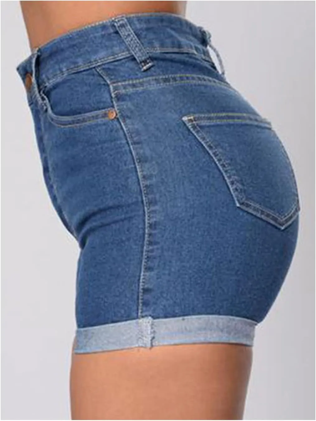 JEKE-DG Women's Casual Stretchy Denim Shorts High Waisted Folded Hem Short Jeans Summer Denim Jean with Pockets