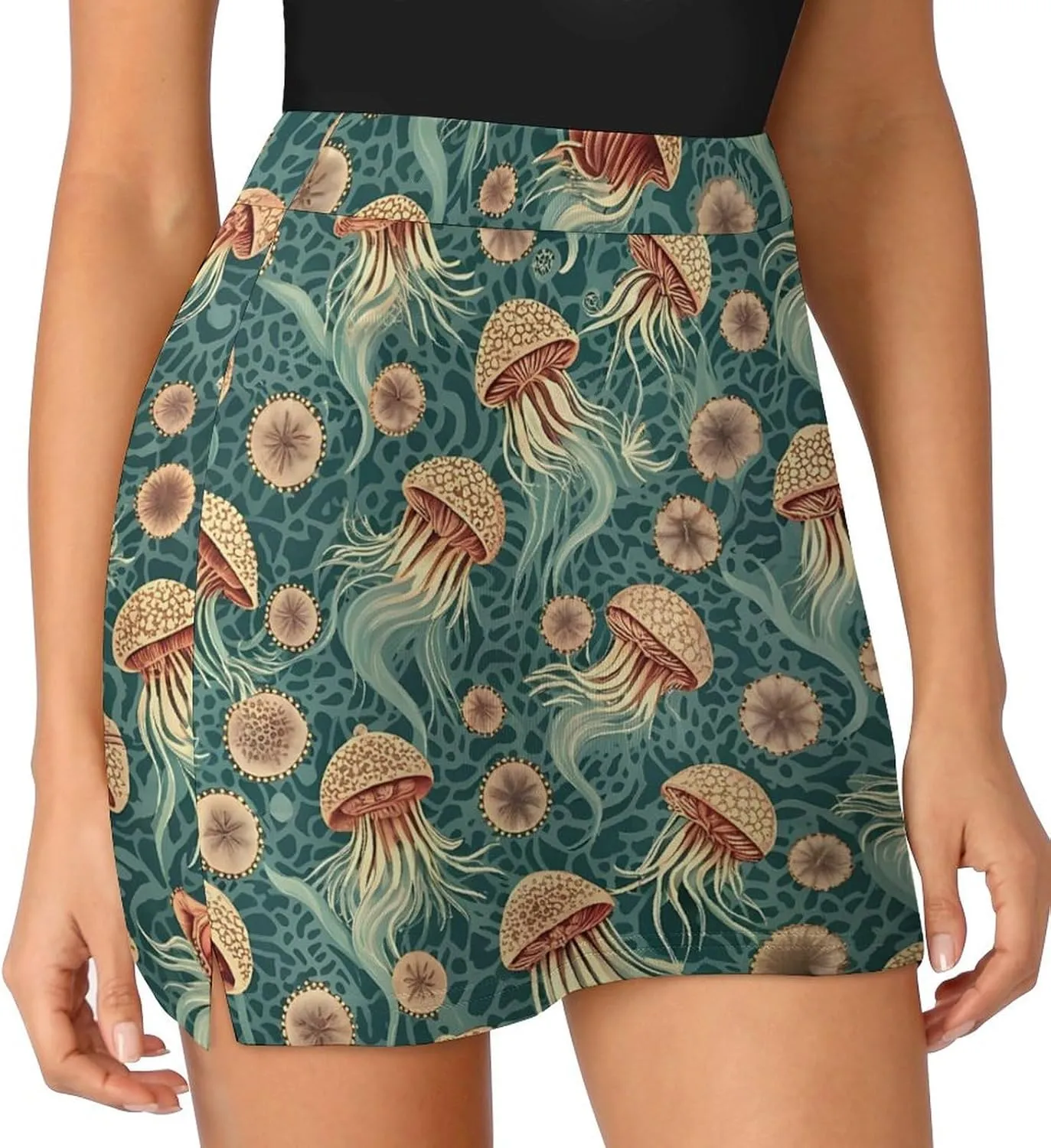 Jellyfish Pattern Mini Pleated Skirts for Women Sexy Mini Skirt Short Cargo Skirt Skater A-line Pleated Skirt